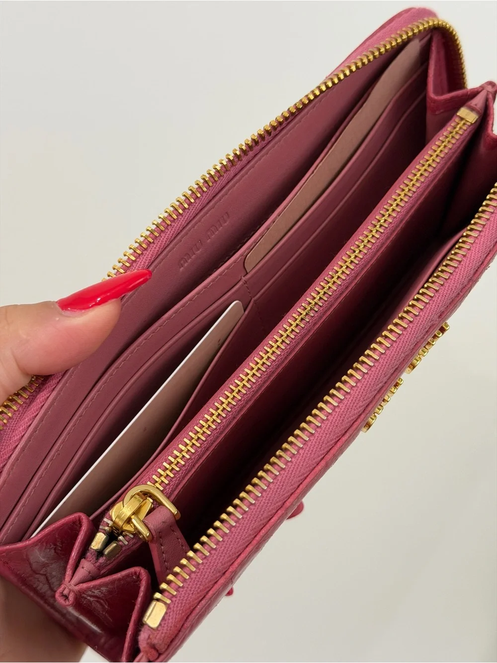 Miu Miu Pink Croc Effect Patent Leather Continental Zip Wallet